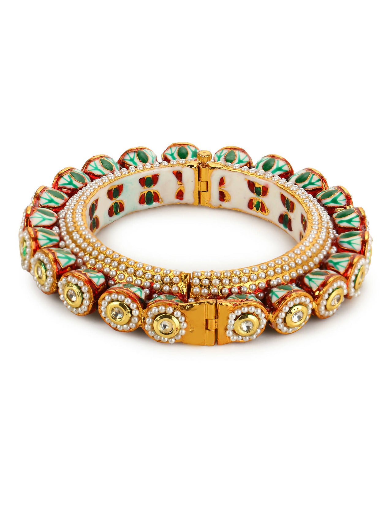 Gold-Plated Green Kundan-Studded Bangle - Ruby Raang - Distacart