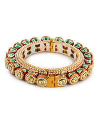 Thumbnail for Gold-Plated Green Kundan-Studded Bangle - Ruby Raang - Distacart