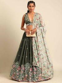 Thumbnail for House of Panchhi Olive Chinon Sequins embroidery Lehenga choli & Dupatta - Distacart