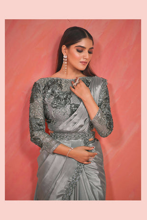 Buy Silver Heavy Georgette Beautiful Saree Sequence Work Sari With  Embroidery Border Work Saree Sari With Net Blouse Online in India - Etsy