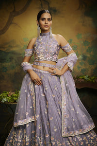 Thumbnail for House of Panchhi Mauve Pure Georgette Sequins with heavy Zarkan embroidery Lehenga choli & Dupatta - Distacart