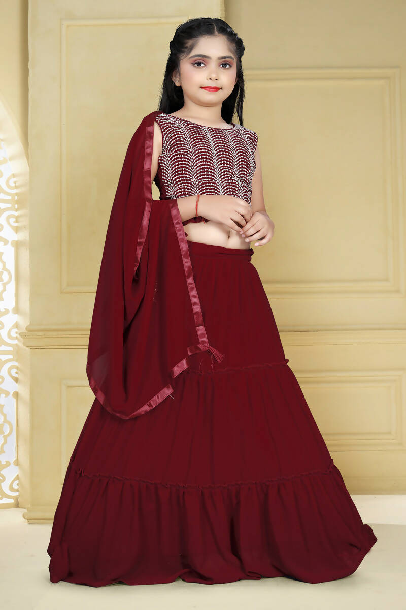 Pearl Semi-Stitched Indian Ethnic Designer Maroon Embroidered Bridal Lehenga  Choli at Rs 6500 in Indore