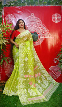 Thumbnail for Exclusive Collection Handloom Dhakai Jamdani Saree - Light green - Distacart