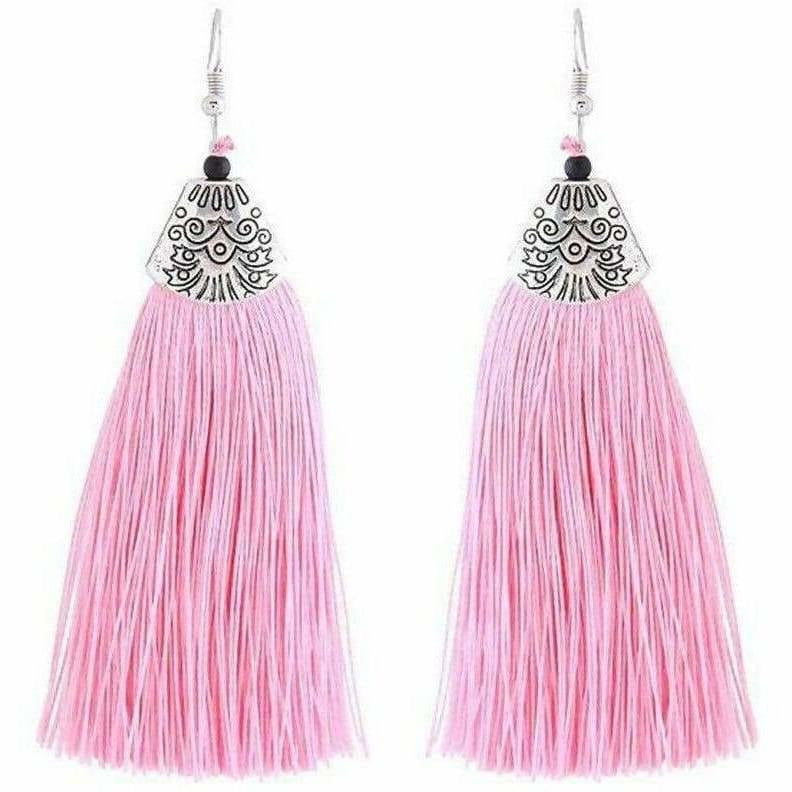 Muskan Fancy Long Yarn Pink Tassel Earrings