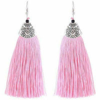 Thumbnail for Muskan Fancy Long Yarn Pink Tassel Earrings