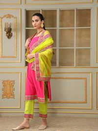 Thumbnail for Pomcha Jaipur Pink Saadgi Gulabi Lace Pink Straight Suit Set - Distacart