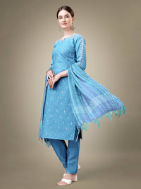 Thumbnail for Aastha Fashion Women's Sky Blue Cotton Blend Embroidery & Sequence Work Kurta with Trouser & Dupatta - Distacart