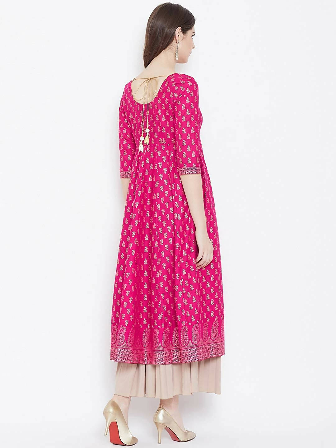 Cheera Embellished Daily Wear Cotton Blend Kurta - Pink - Distacart