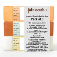 Thumbnail for Fabessentials Assorted Glycerin Bathing Bars Combo - Orange Neroli, Neem Aloe Vera & Jasmine - Distacart