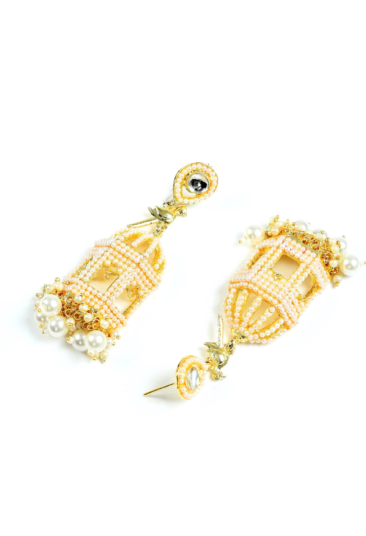 Mominos Fashion Johar Kamal Golden Color Bird Nest Earrings With Pearls - Distacart