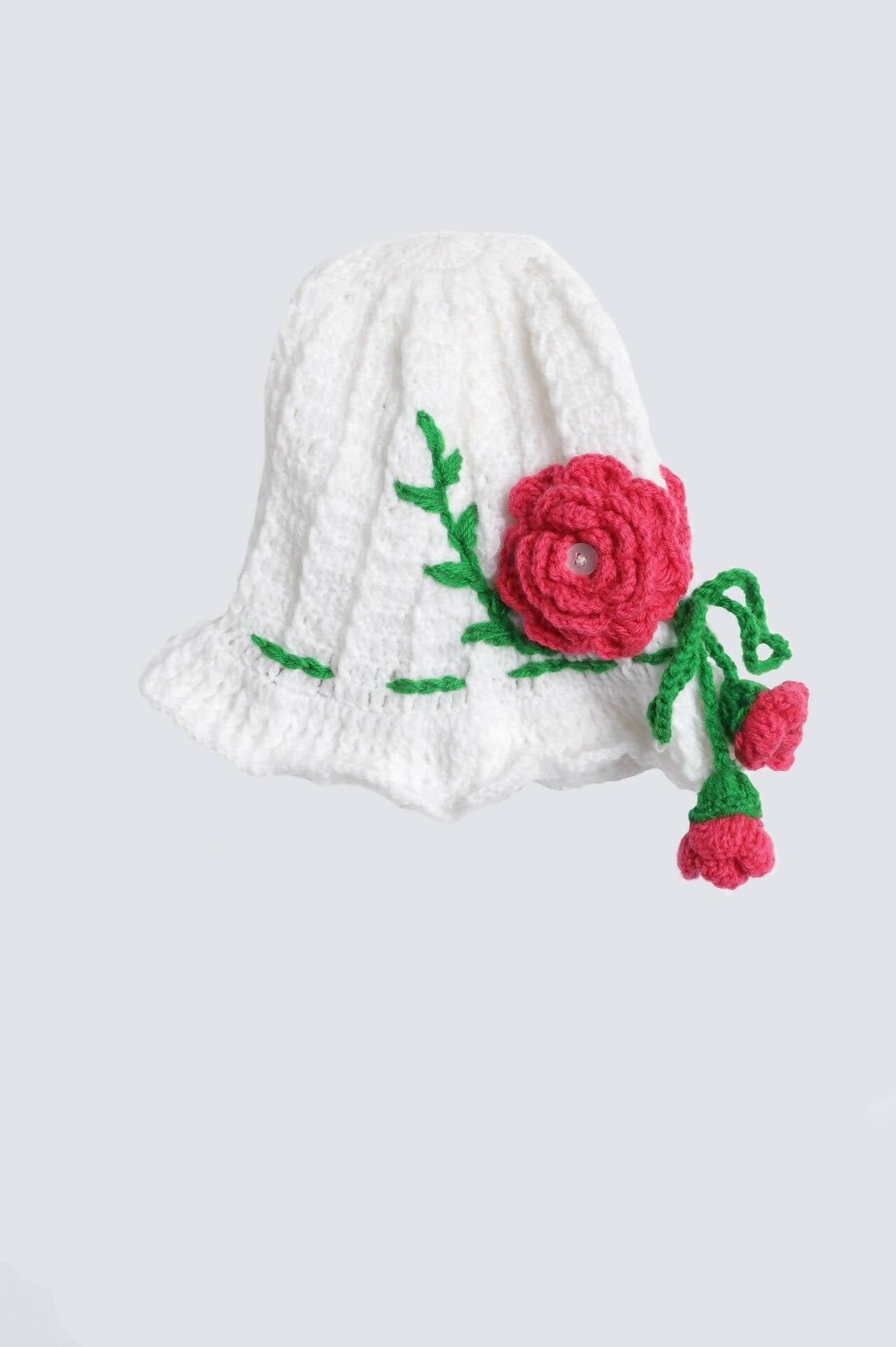 Chutput Kids Woollen Hand Knitted Rosetto Detailed Cap - White - Distacart