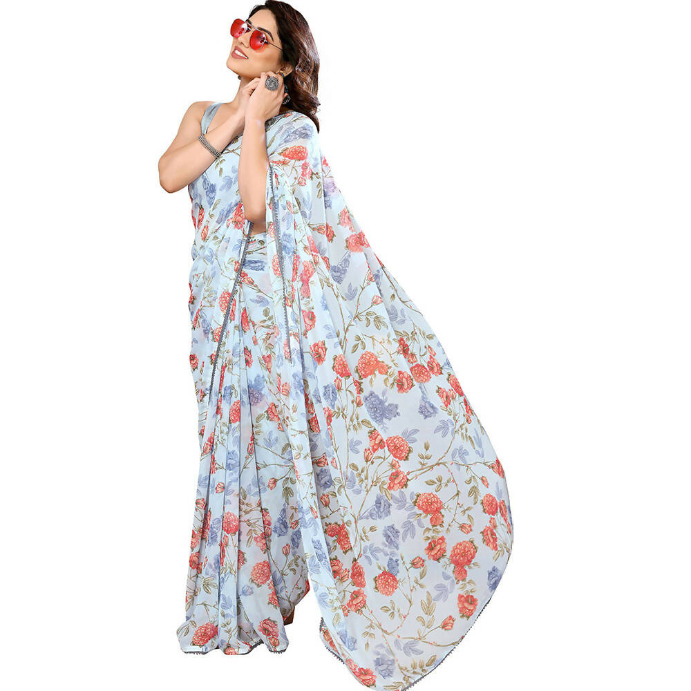 Women's Partywear Designer Sky blue Georgette Fancy Saree - Satrangi - Distacart