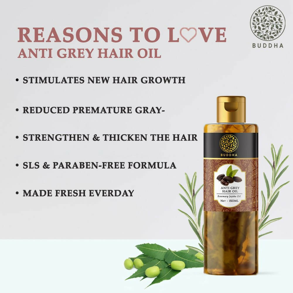 Buddha Natural Anti Grey Hair Oil For Anti Greying and Natural Hair Color - Distacart