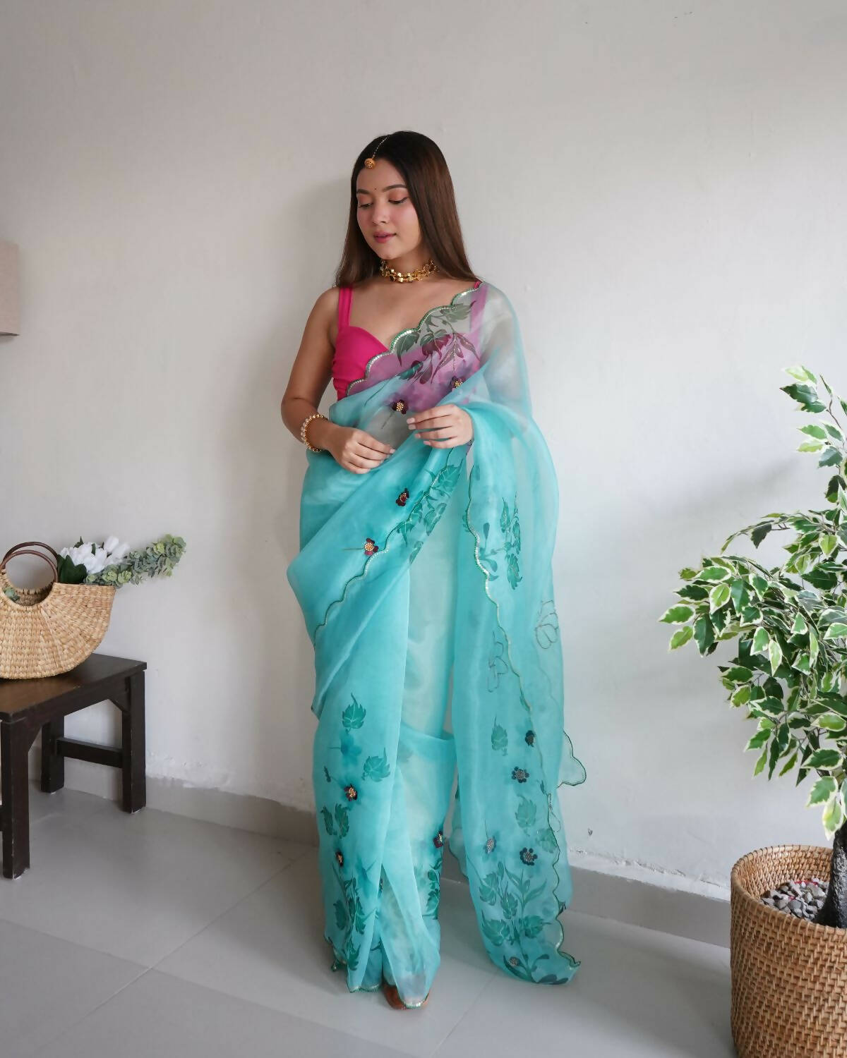 Buy Stylish Blue Organza Saree Online | Organza Designer Sarees Online –  www.liandli.in