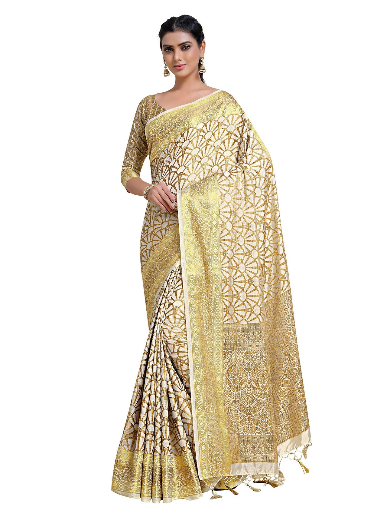 Mimosa Women's Off-White Kanjivaram Art Silk Saree - Distacart