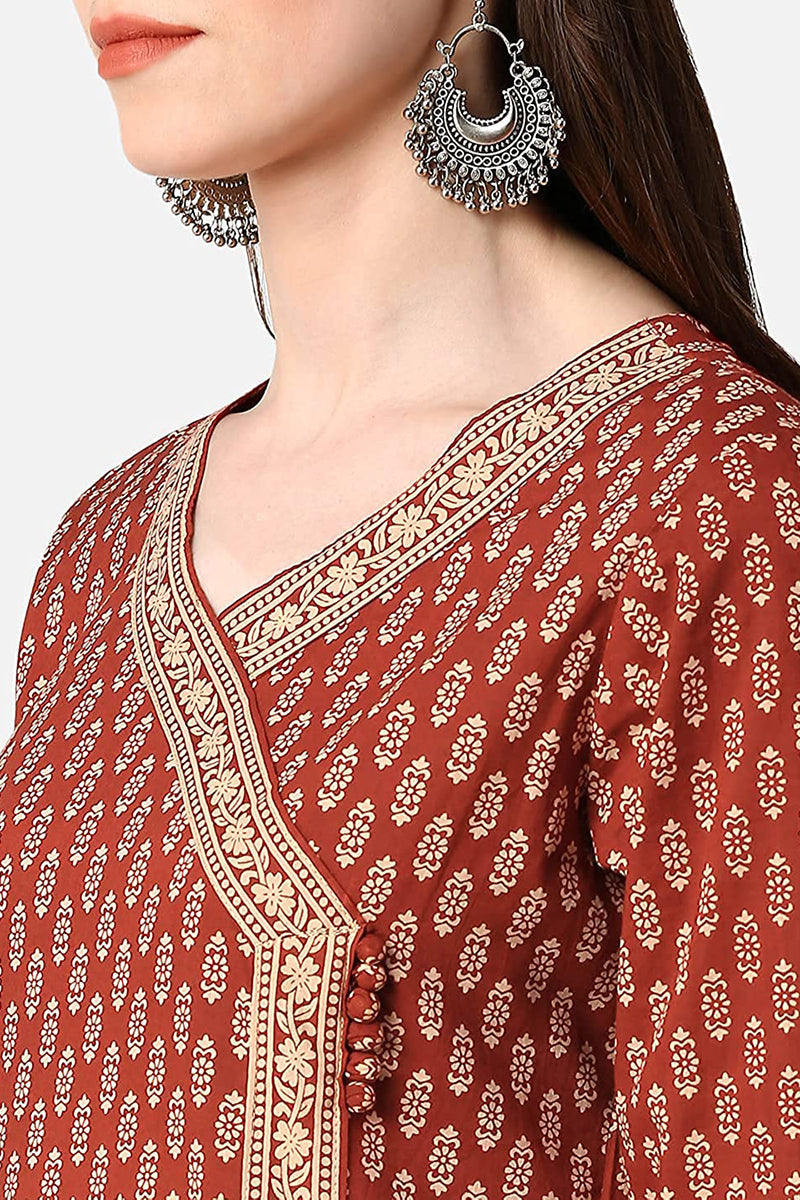 Women's Maroon Cotton Ethnic Motifs Print Suit Set - Rasiya - Distacart