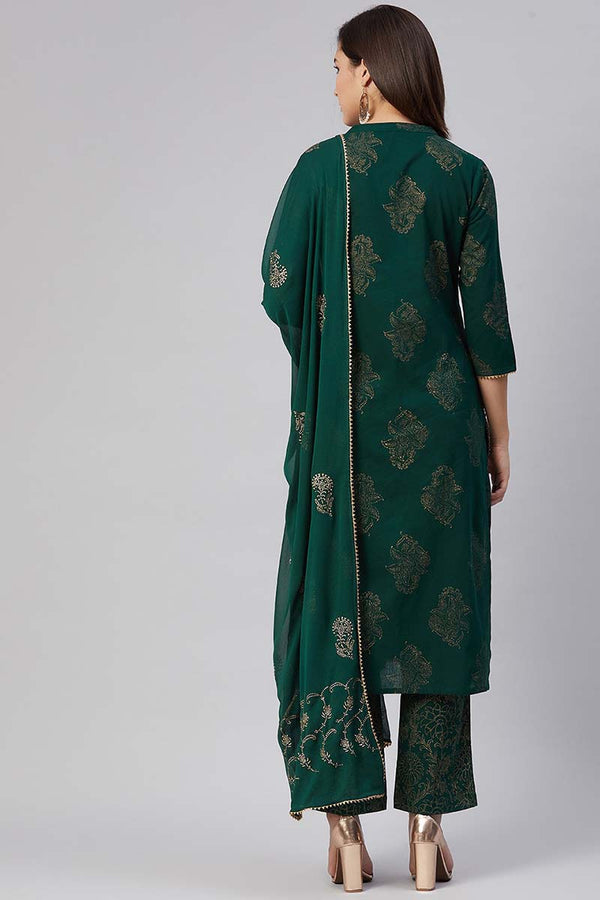 Buy Womens Cotton Green Ethnic Motifs Printed Straight Kurta Pant Dupatta Set Rasiya Online 8420