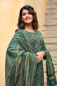 Thumbnail for Women's Green Rayon Blend Ethnic Motifs Suit Set - Rasiya - Distacart