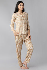 Thumbnail for Women's Beige Pure Cotton Ethnic Motifs Night Suit - Rasiya - Distacart