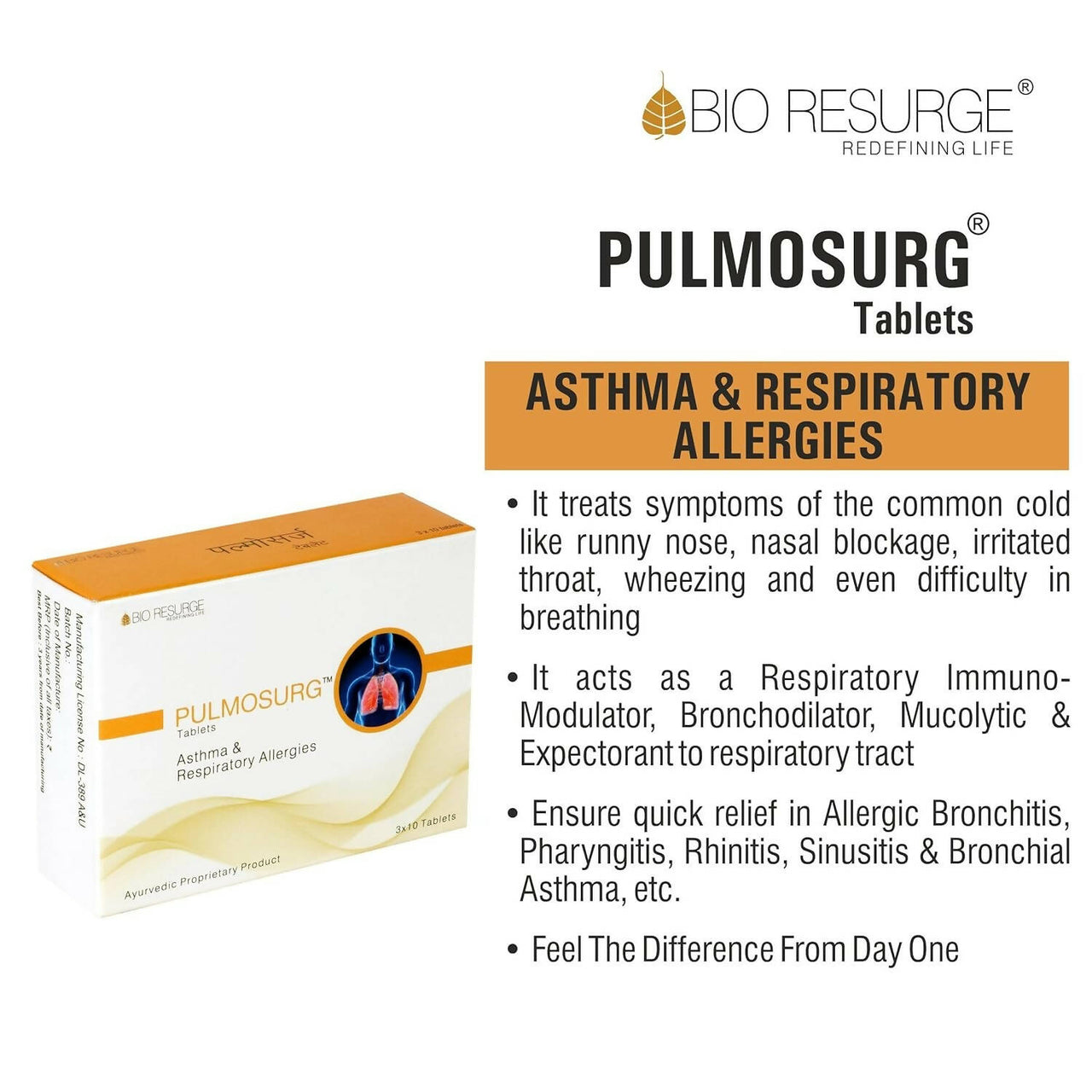 Bio Resurge Life Pulmosurg Ayurvedic Cough and Asthma Relief Tablets - Distacart