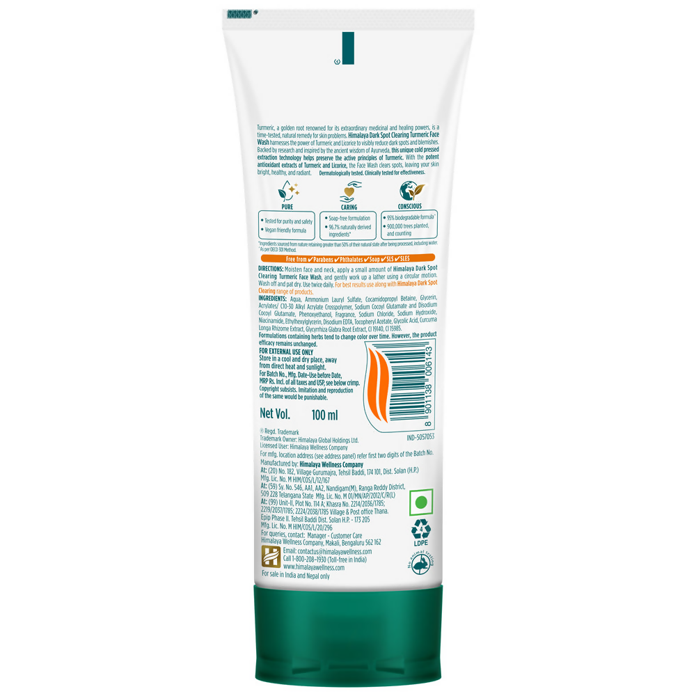 Himalaya Herbals Dark Spot Clearing Turmeric Face Wash - Distacart