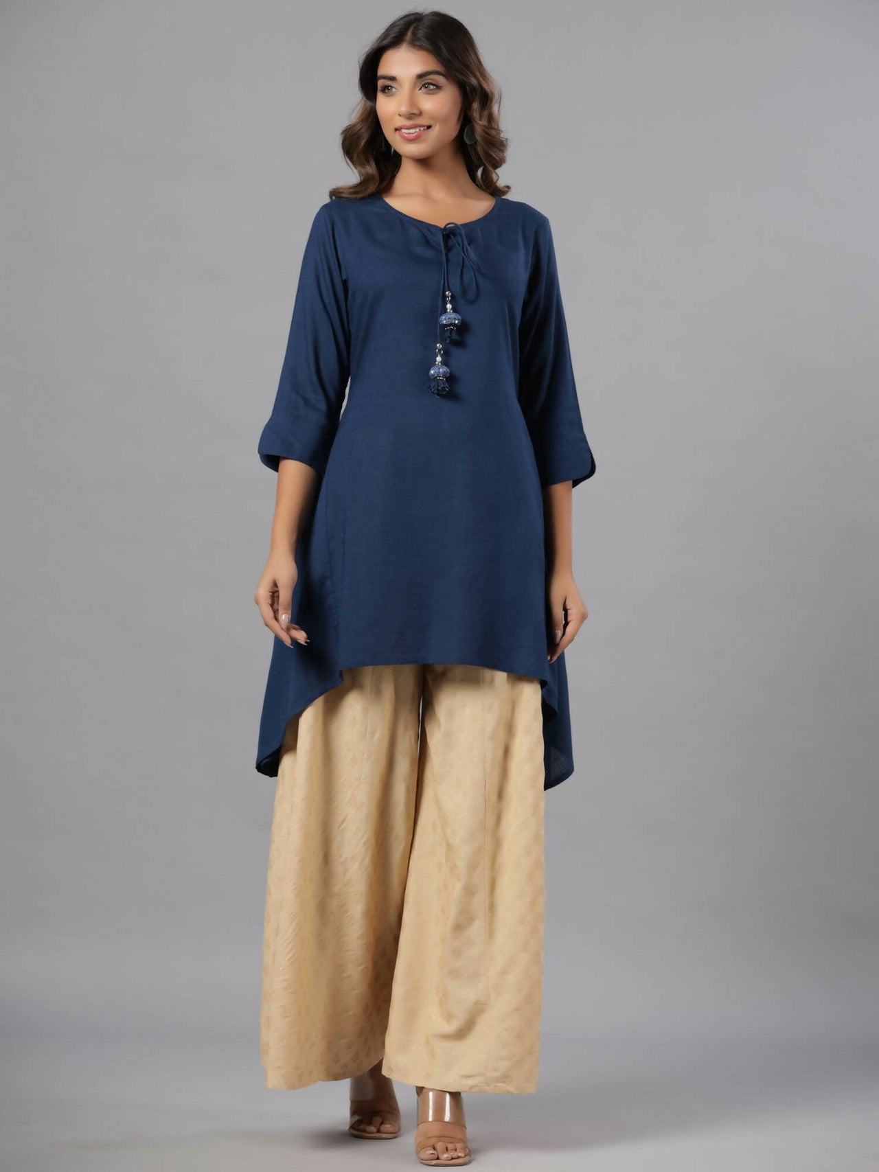 Juniper Women Indigo Rayon Solid Asymmetric Kurta - Distacart