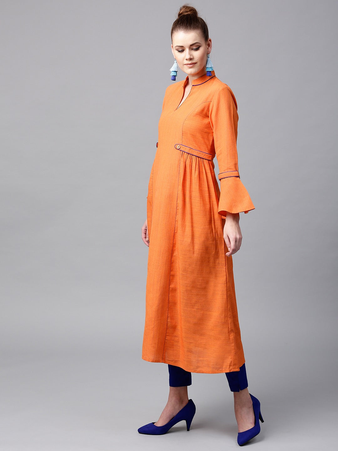 NOZ2TOZ Women Orange Solid A-Line Kurta - Distacart