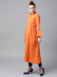 Thumbnail for NOZ2TOZ Women Orange Solid A-Line Kurta - Distacart