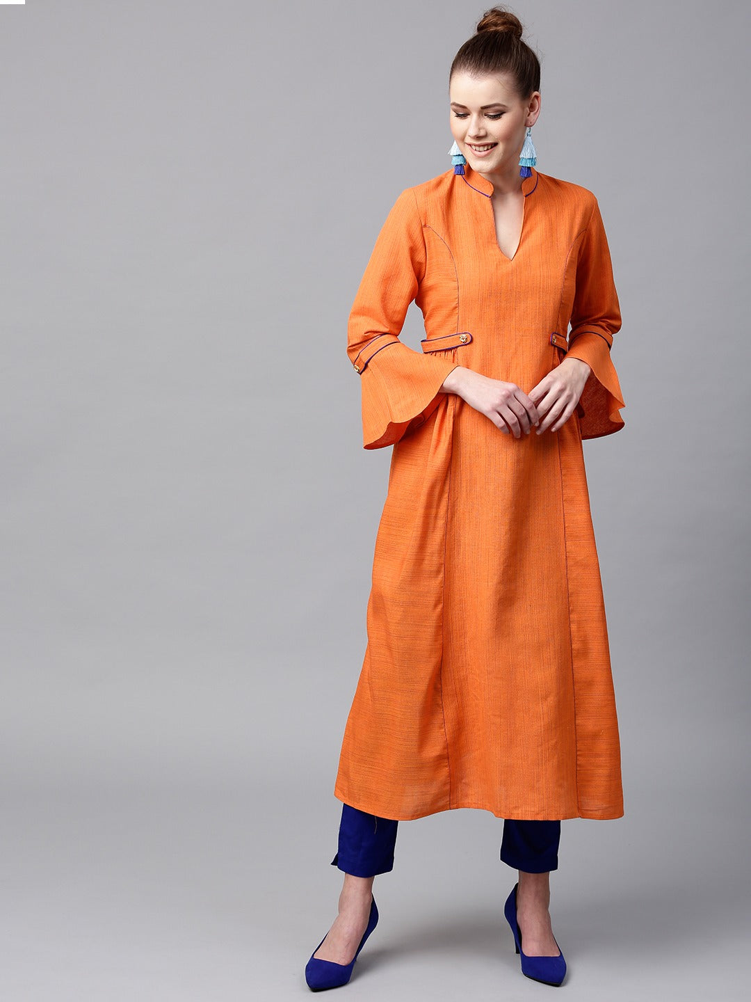 NOZ2TOZ Women Orange Solid A-Line Kurta - Distacart