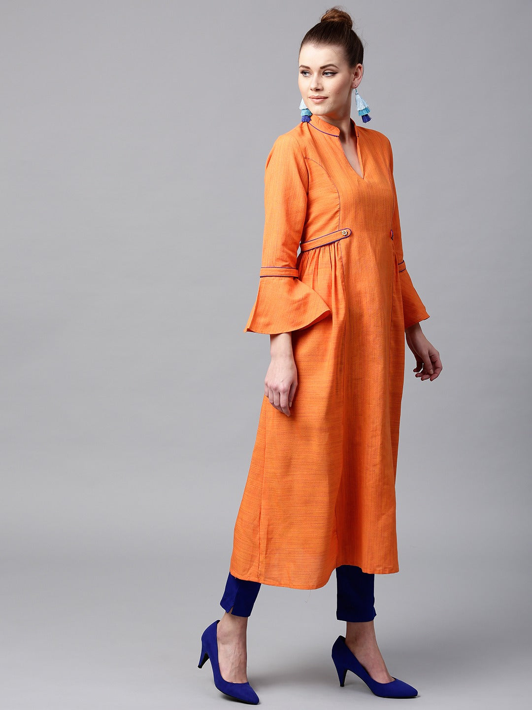 NOZ2TOZ Women Orange Solid A-Line Kurta - Distacart