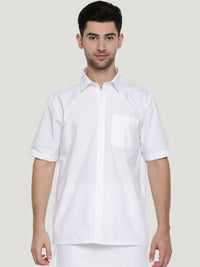 Thumbnail for Ramraj Cotton Mens Half Sleeve Formal Poly Cotton White Shirt - Distacart