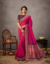 Thumbnail for Pinkish-Purple Dual Tone Silk Georgette Thread, Zari And Cord Embroidery, Handwork Butta Saree - Norita Arinya - Distacart