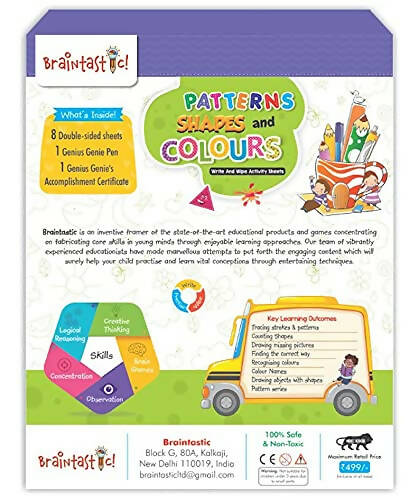 Braintastic Educational Game/Toys: Shapes, Pattern & Colors Reusable  Activity Sheet for Kids (3-6 Years) with Free Puzzle