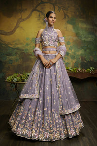 Thumbnail for House of Panchhi Mauve Pure Georgette Sequins with heavy Zarkan embroidery Lehenga choli & Dupatta - Distacart