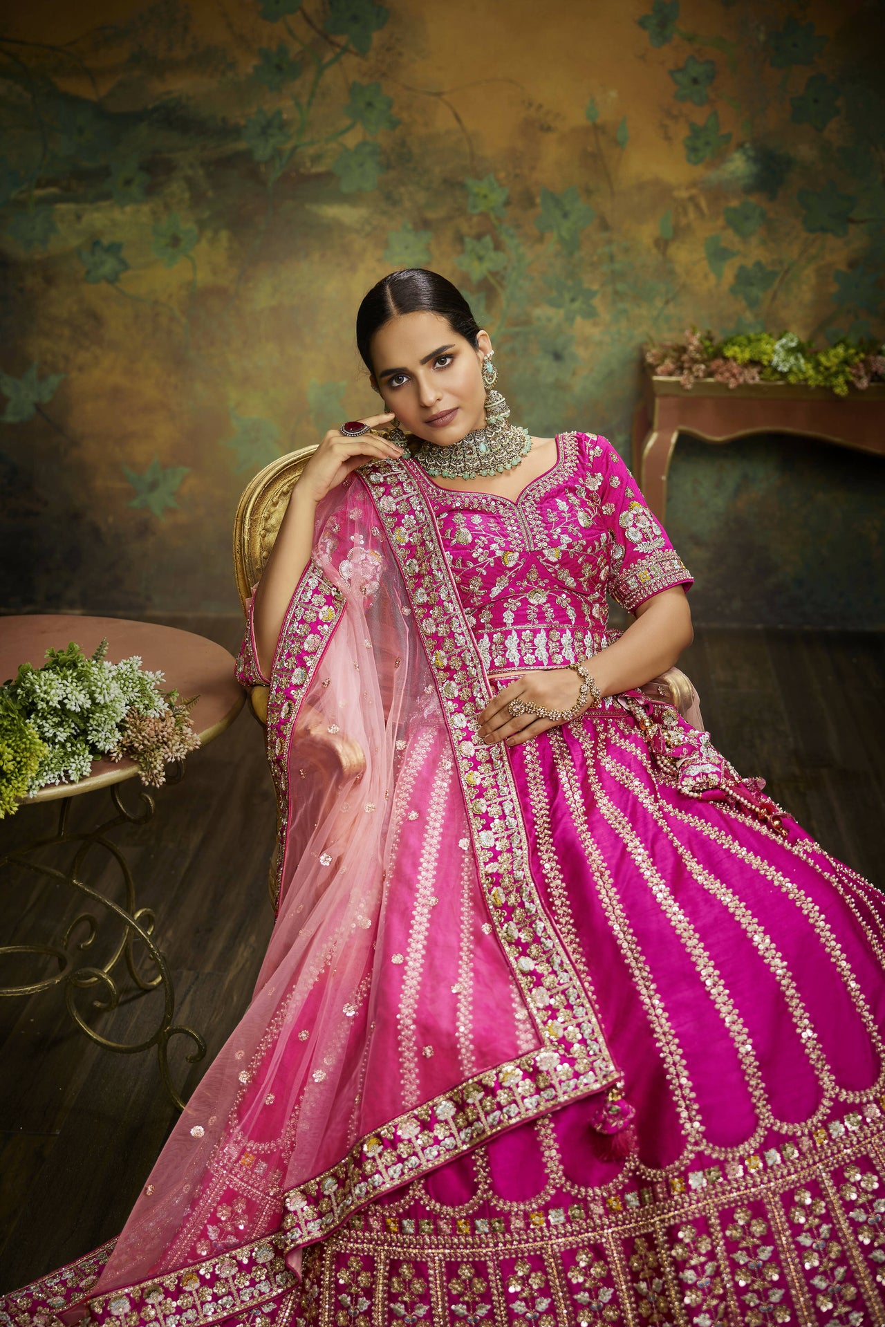 Buy House of Panchhi Pink Pure Silk Moti Zarkan heavy embroidery Lehenga choli Dupatta Online at Best Price Distacart