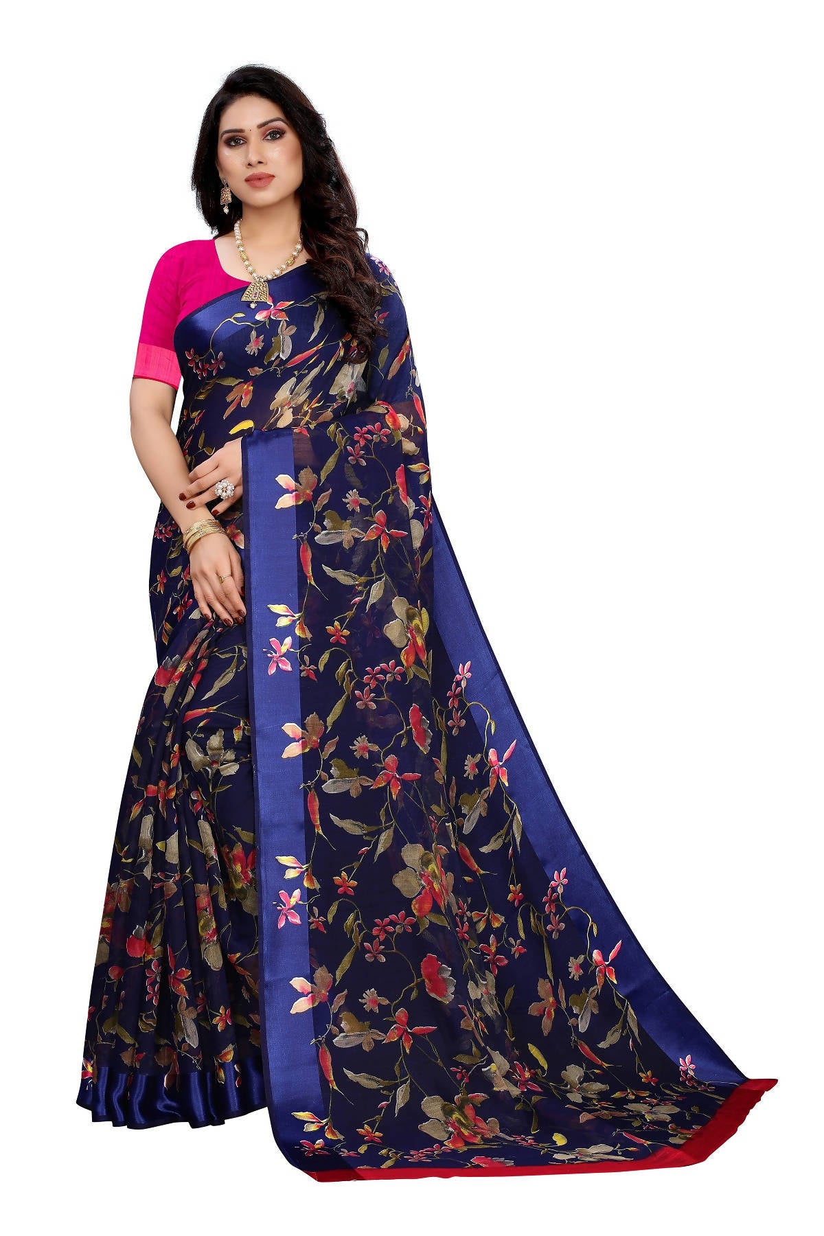 Vamika Navy Linen Satin Patta Saree (MANSI NAVY) - Distacart