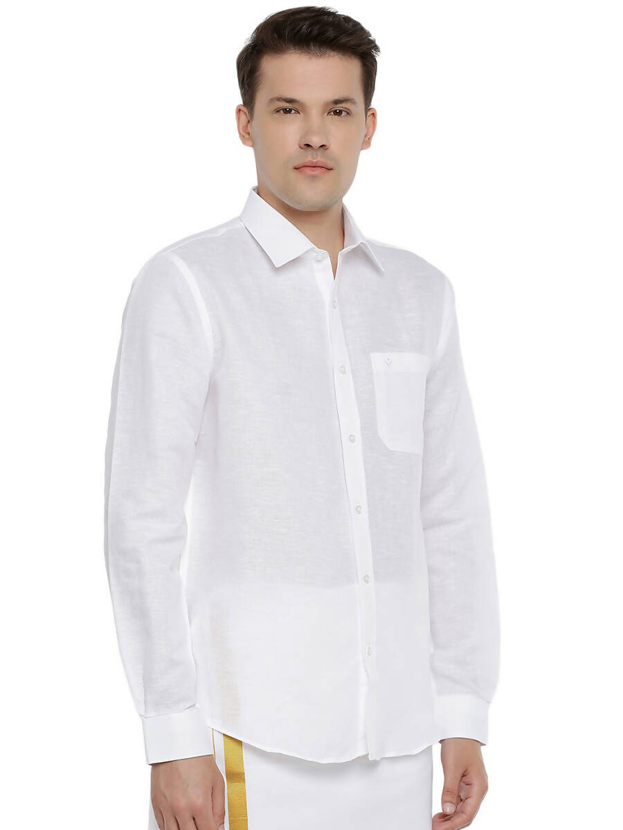 Ramraj Cotton Linen Mens Full Sleeve White Shirt Plus Size - RR Linen - Distacart