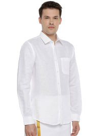 Thumbnail for Ramraj Cotton Linen Mens Full Sleeve White Shirt Plus Size - RR Linen - Distacart