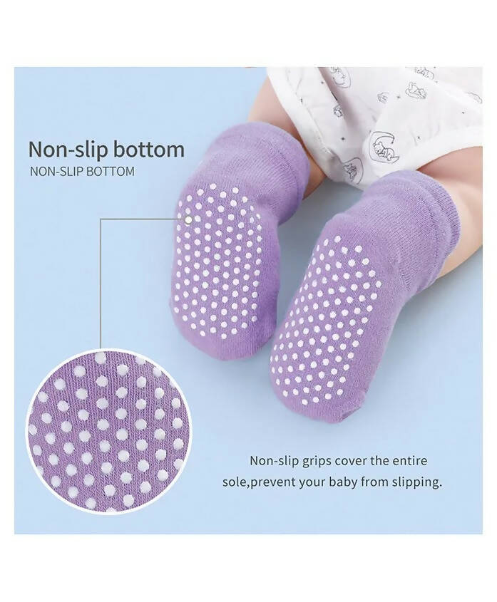 Baby Crawling Anti-Slip Knee and Anti Slip Baby Boys Girls Socks Best Infant Gift, Unisex Baby Toddlers Kneepads (Blue Pink Grey)