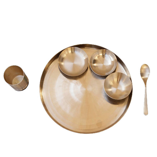 De Kulture Works Pure Ayurveda Kansa Bronze Golden Dinner Thali Set - Distacart