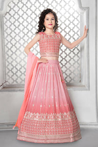 Thumbnail for Kids Wedding Designer Peach Fox Georgette Lehenga Choli - Aaradhna - Distacart