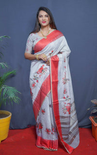 Thumbnail for Aastha Fashion Red Woven Linen Silk Saree with Blouse - Distacart