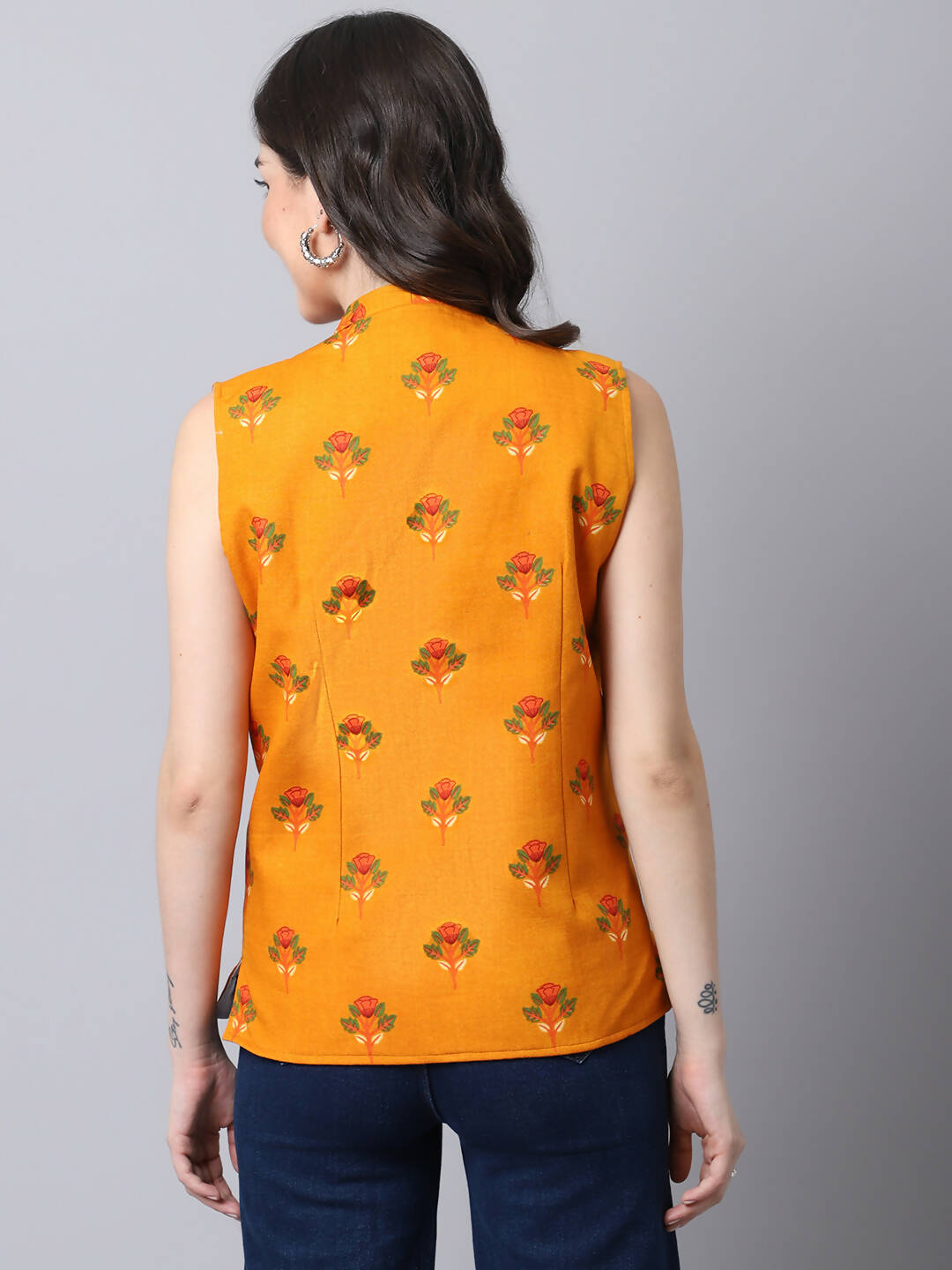 Even Apparels Yellow Viscose Rayon Open Front Waistcoat - Distacart