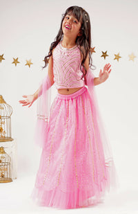 Thumbnail for Lil Drama Bollywood Tadka Pink Ghagra Choli Dupatta Set For Girls - Distacart