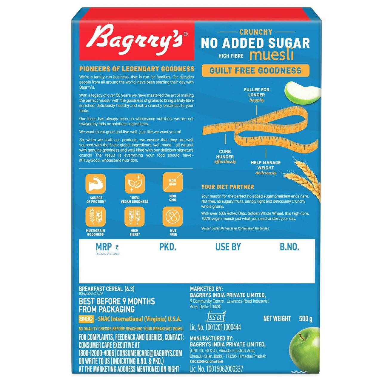 Bagrry's Crunchy No Added Sugar Muesli - Distacart