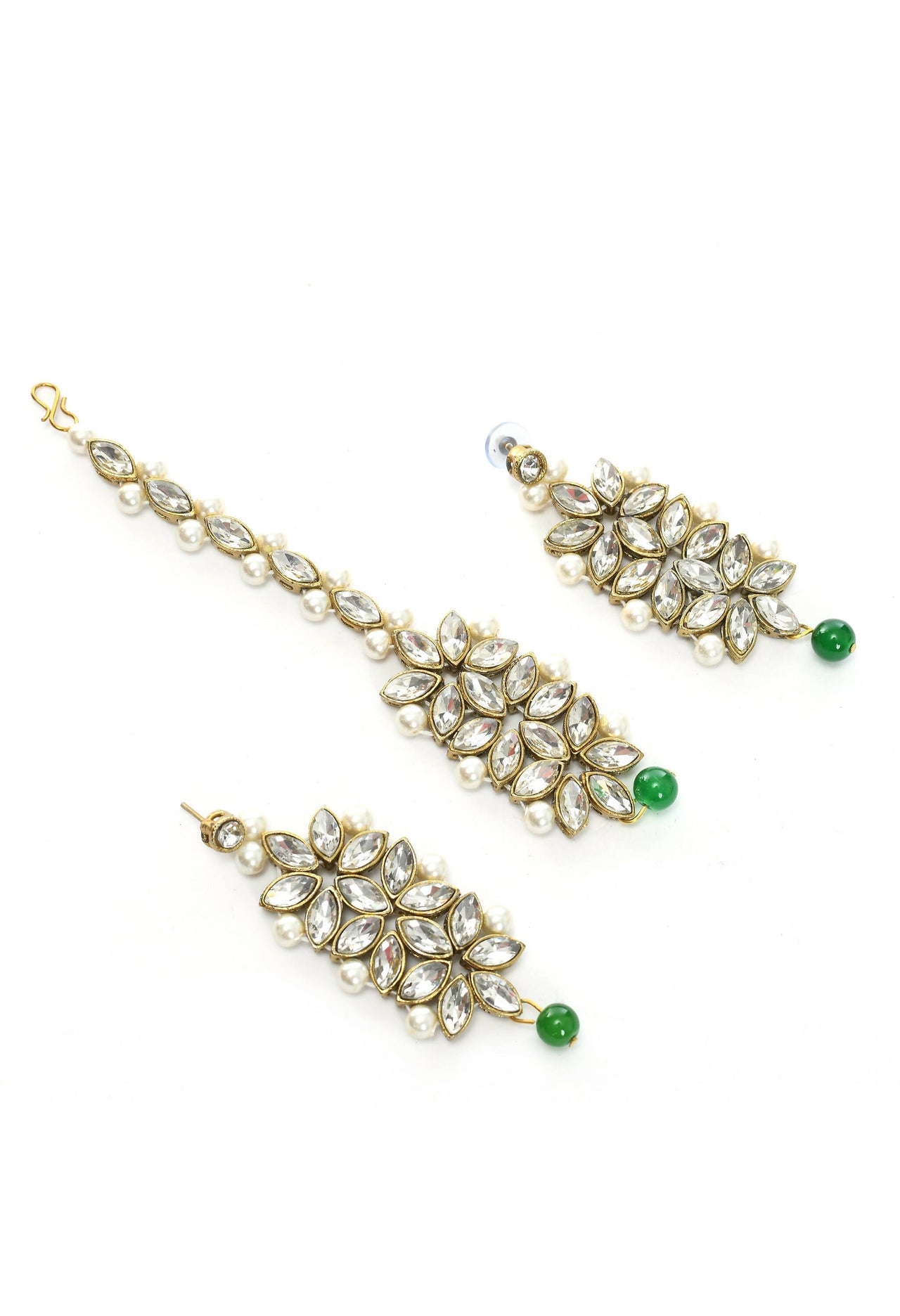 Mominos Fashion Johar Kamal Gold-Plated Rani Haar with Green and Off white Pearls Jewellery Set - Distacart