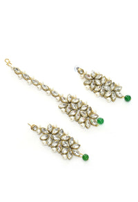 Thumbnail for Mominos Fashion Johar Kamal Gold-Plated Rani Haar with Green and Off white Pearls Jewellery Set - Distacart