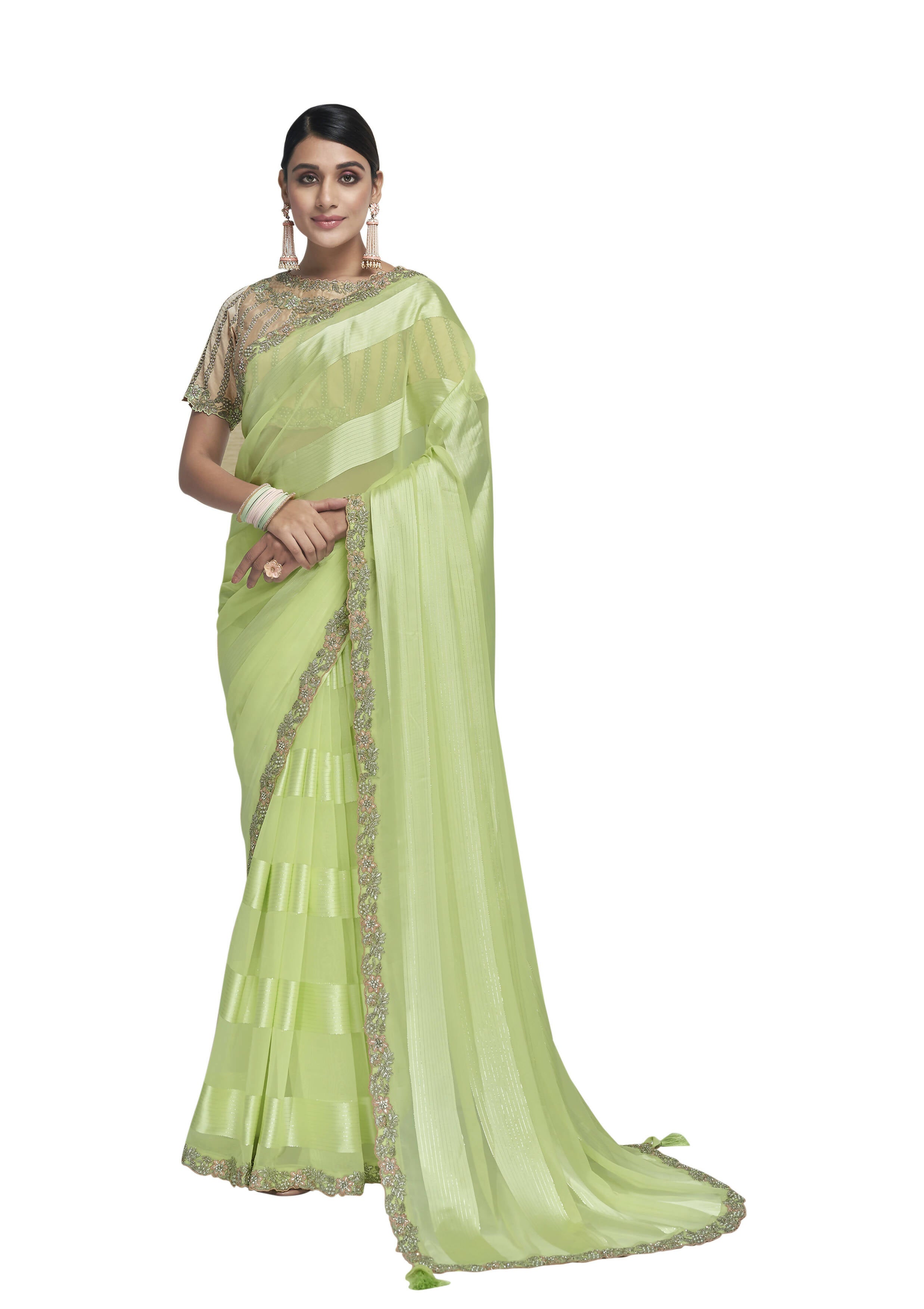 Light Green Georgette Saree With Blouse 219333