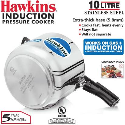 Hawkins Stainless Steel 10 L Induction Bottom Pressure Cooker - Distacart