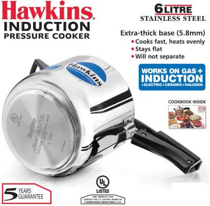 Hawkins Stainless Steel 6 Liter Pressure Cooker 6 Litre